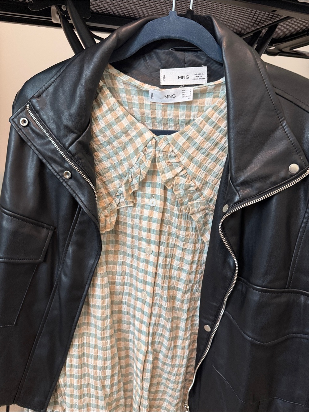 Mango Black Faux Leather Moto Jacket with Silver Hardware